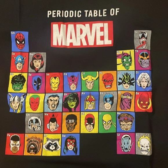 MARVEL medium graphic periodic table of marvel black short sleeve tee t-shirt - Picture 2 of 4
